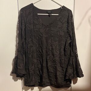 Alfani Black Floral Lace V-Neck Peasant Blouse